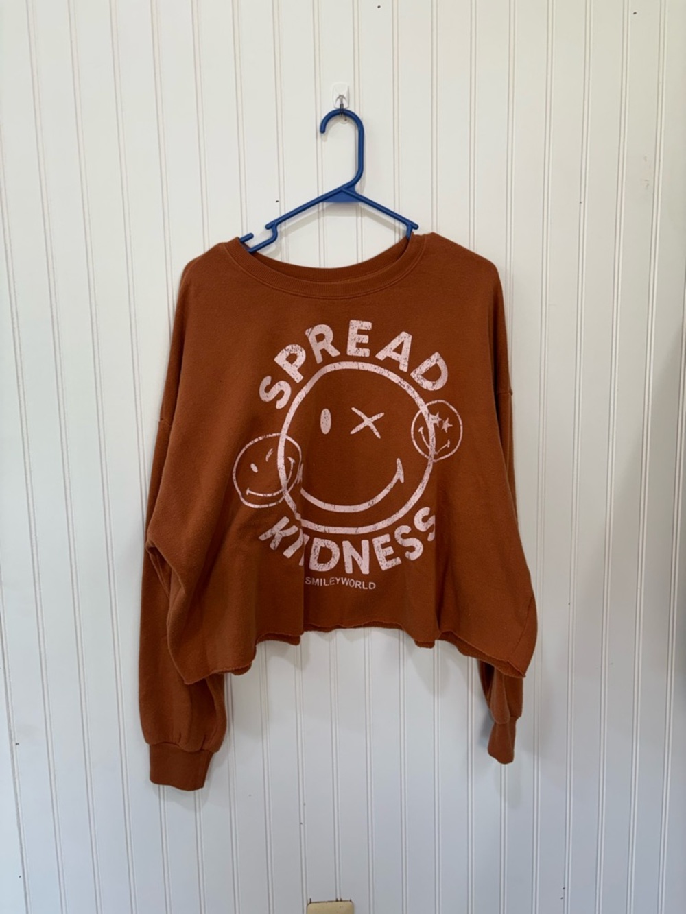 SmileyWorld Rust spread kindness boxy slouchy Graphic Pullover crewneck